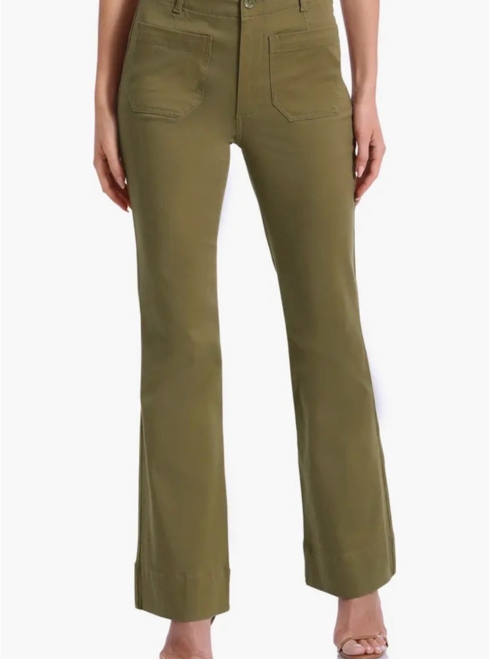 Olive/Tan High-Waist Pants with Front Patch Pocket Wide Leg